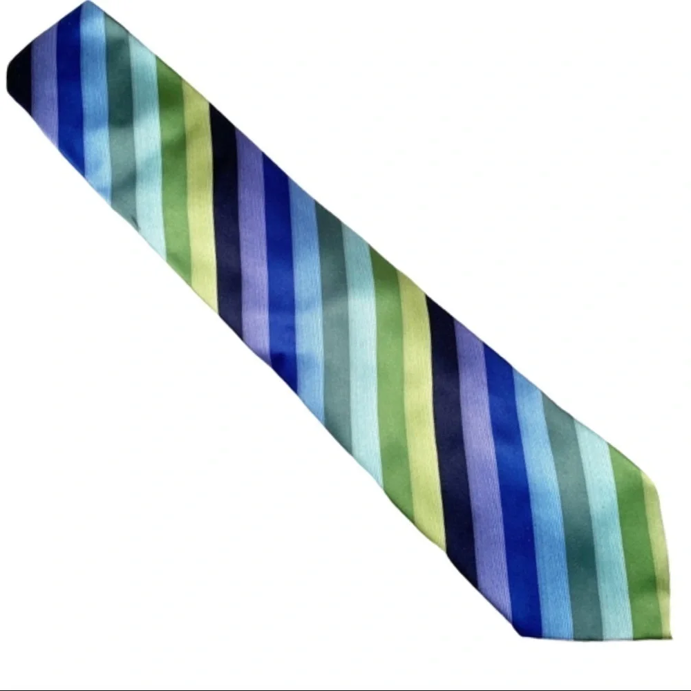 🌸BCBG Attitude Green/Blue Stripe Silk Tie - Picture 2 of 5